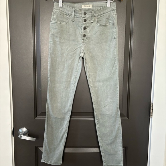 Madewell 9" High Rise Skinny Denim Ankle Button Fly Greyish Sage Green Size 27 - Picture 3 of 9